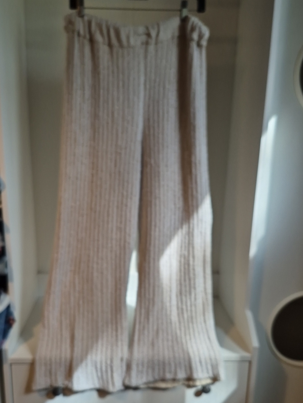 Free People Beach Knited Ribbed Wide-Leg Lounge Pants in Cream